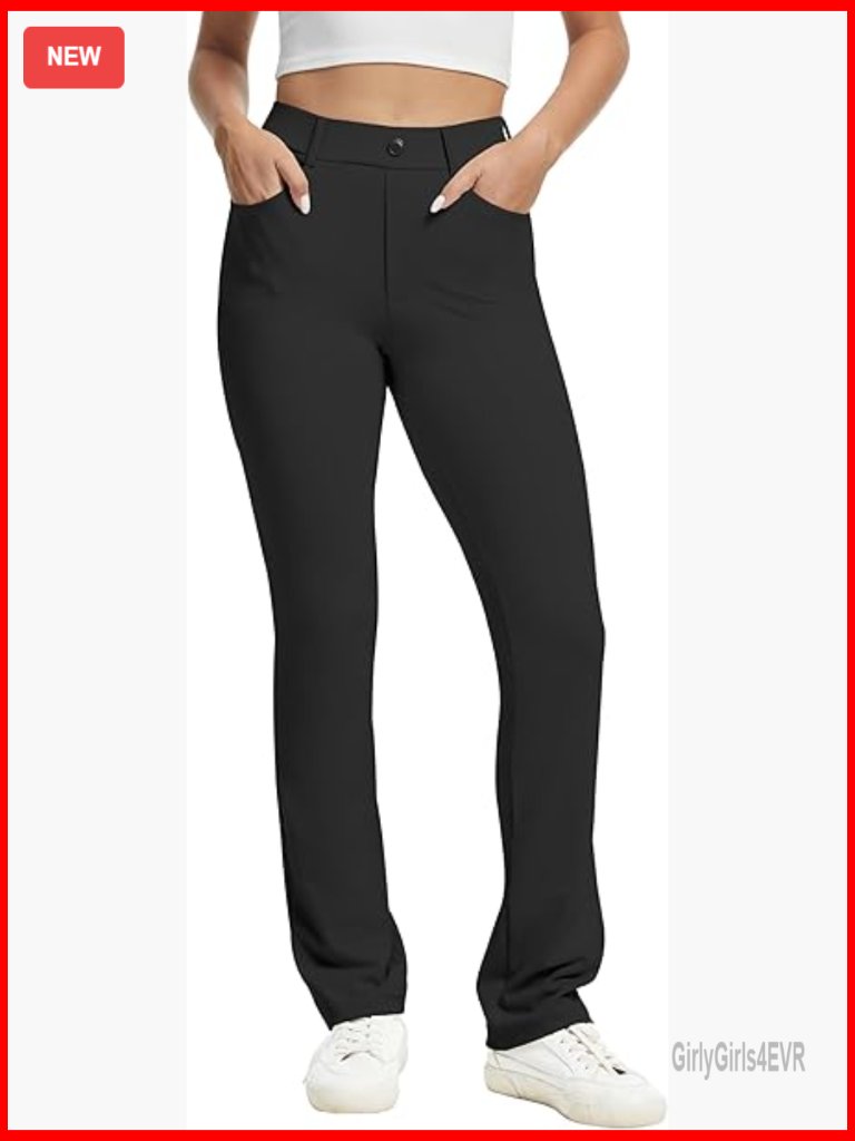 High Rise Straight Leg Yoga Pants With Pockets 4 Inseam